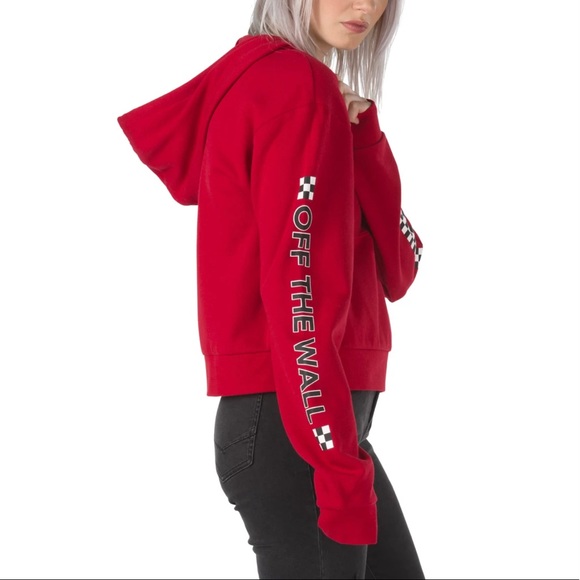 VANS Side Strip Crop Hoodie Sweatshirt Women’s Red - Picture 3 of 5